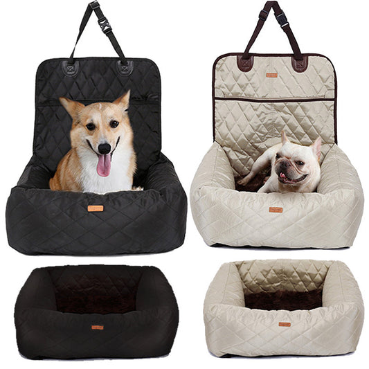 2-in-1 Foldable Dog Car Seat & Travel Bed – Thick Padded Pet Carrier & Car Mattress
