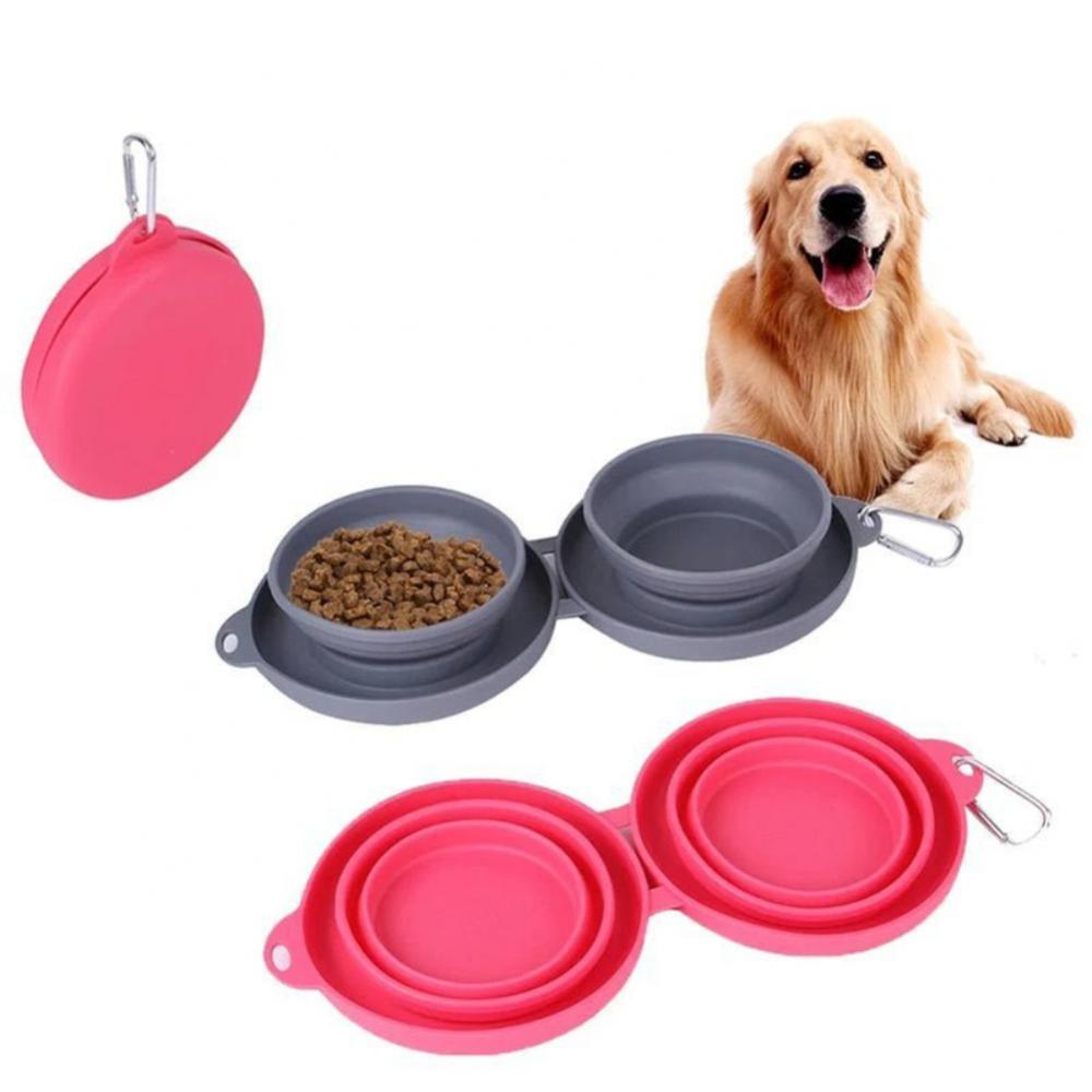 Foldable Double Pet Feeding Bowl – Portable Rubber Food & Water Dish for Dogs & Cats