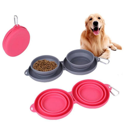 Foldable Double Pet Feeding Bowl – Portable Rubber Food & Water Dish for Dogs & Cats