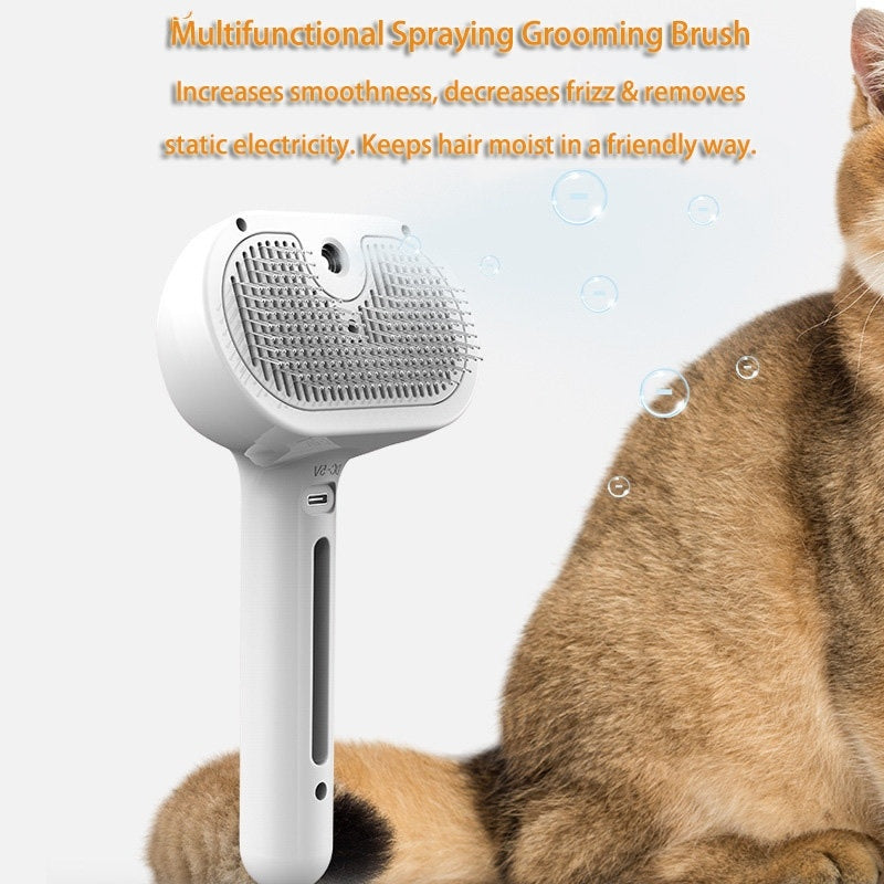 Self-Cleaning Pet Grooming Brush with Mist Humidifier – Hair Remover & Dematting Tool for Dogs & Cats