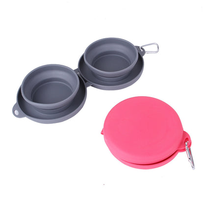 Foldable Double Pet Feeding Bowl – Portable Rubber Food & Water Dish for Dogs & Cats