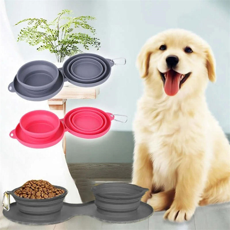 Foldable Double Pet Feeding Bowl – Portable Rubber Food & Water Dish for Dogs & Cats
