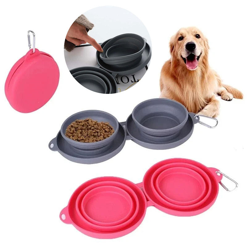 Foldable Double Pet Feeding Bowl – Portable Rubber Food & Water Dish for Dogs & Cats