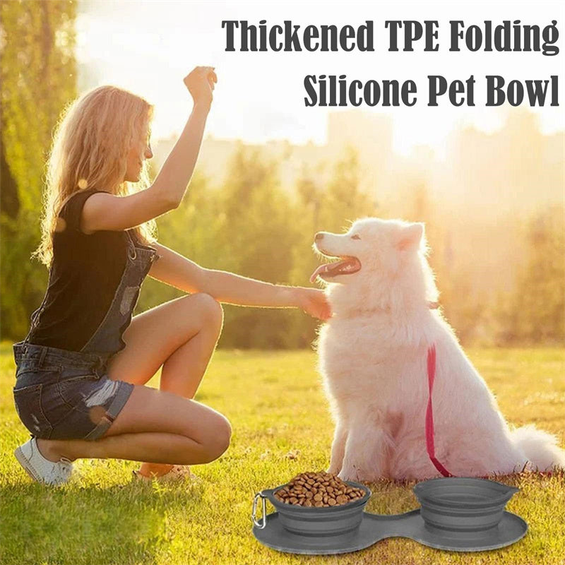 Foldable Double Pet Feeding Bowl – Portable Rubber Food & Water Dish for Dogs & Cats