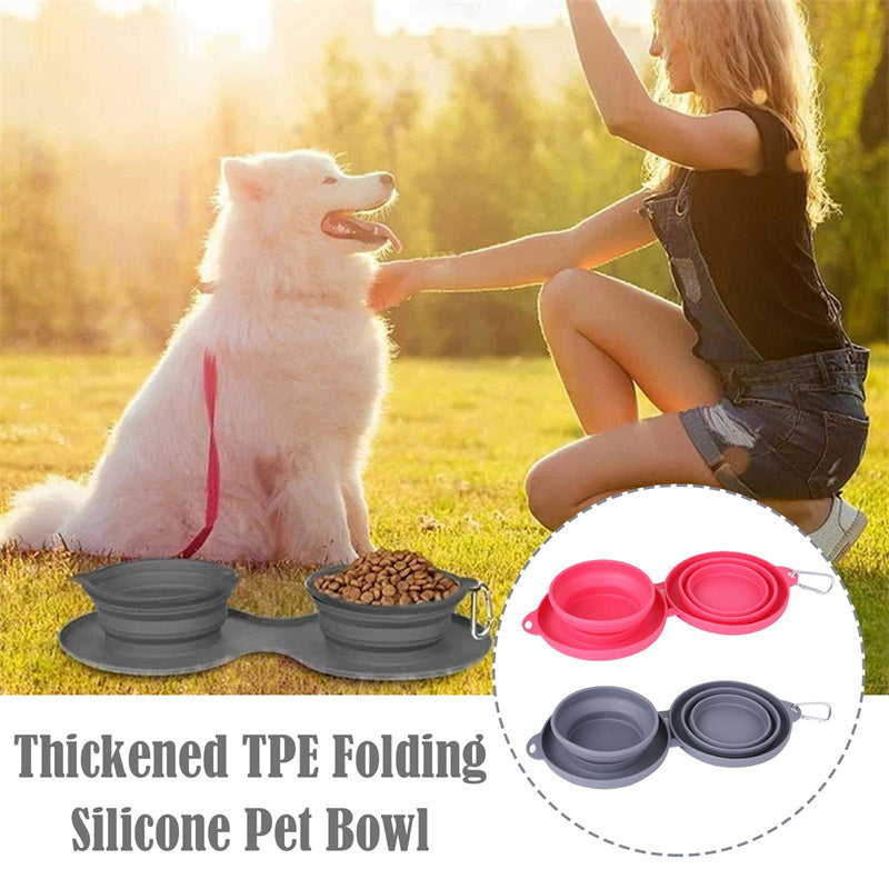 Foldable Double Pet Feeding Bowl – Portable Rubber Food & Water Dish for Dogs & Cats